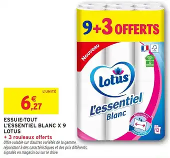 Intermarché Hyper Essuie tout l'essentiel blanc x9 lotus offre