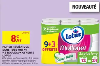 Intermarché Hyper Papier hygiènique sans tube uni x9 3 rouleaux offerts lotus offre