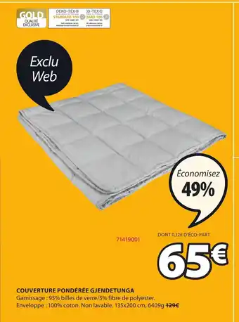JYSK Couverture Pondèrèe Gjendetunga offre