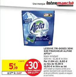 Intermarché Hyper Lessive tri doses 3en1 x20 fraîcheur alpine apta offre
