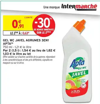 Intermarché Hyper Gel wc javel agrumes 3en1 apta offre