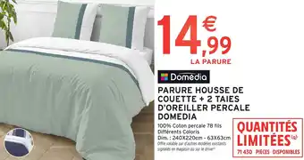 Intermarché Hyper Parure housse de couette 2 taies d'oreiller percale domedia offre