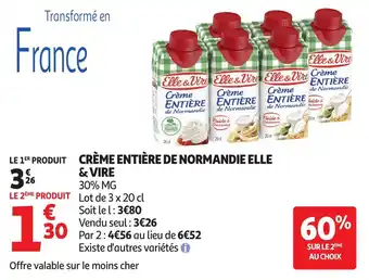 Auchan Crème entière de normandie elle & vire offre