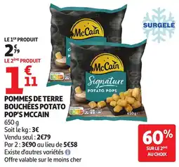 Auchan Pommes de terre bouchées potato pop's mccain offre