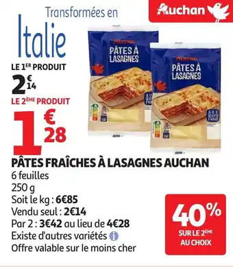 Auchan Pâtes fraîches à lasagnes auchan offre