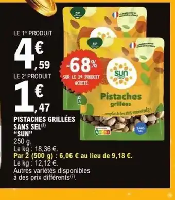 E.Leclerc SUN Pistaches grillées sans sel offre