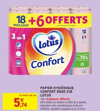 Intermarché Hyper Papier hygiénique confort rose x18 lotus offre