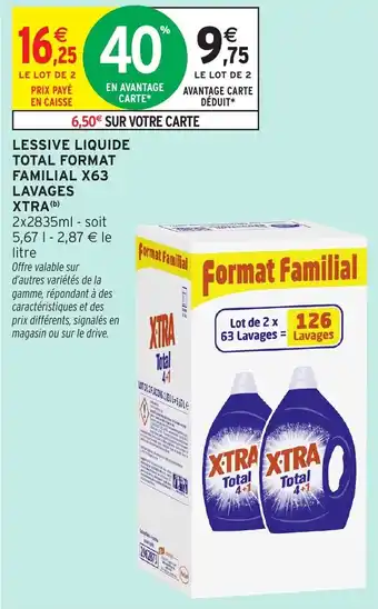 Intermarché Hyper Lessive liquide total format familial x63 lavages xtra offre
