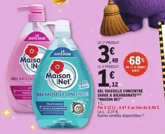 E.Leclerc MAISON NET Gel vaisselle concentré sauge & bicarbonate offre
