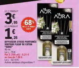 E.Leclerc AURA Diffuseur sticks parfumés senteur fleur de coton offre