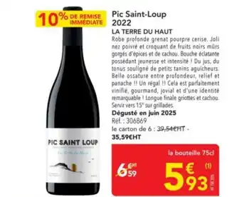 METRO LA TERRE DU HAUT Pic Saint-Loup 2022 offre