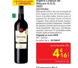 METRO KOUTOUBIA Algérie Coteaux de Mascara A.O.G. 2023 offre