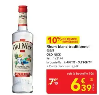 METRO OLD NICK Rhum blanc traditionnel offre