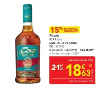 METRO SANTIAGO DE CUBA Rhum offre