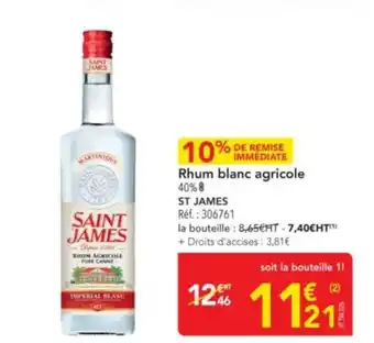 METRO ST JAMES Rhum blanc agricole offre