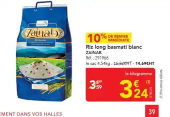 METRO ZAINAB Riz long basmati blanc offre