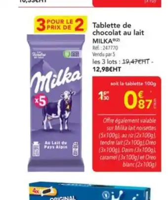 METRO MILKA Tablette de chocolat au lait offre
