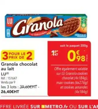 METRO LU Granola chocolat au lait offre