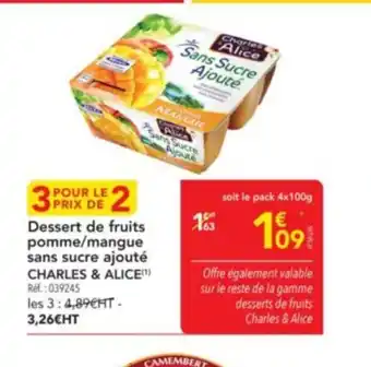 METRO CHARLES & ALICE Dessert de fruits pomme/mangue sans sucre ajouté offre