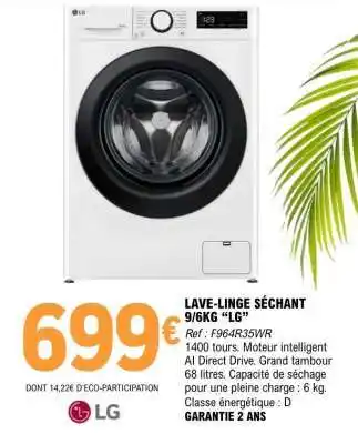 E.Leclerc LAVE-LINGE SÉCHANT 9/6KG LG offre