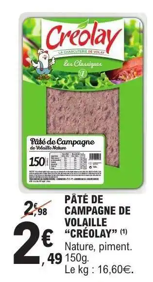 E.Leclerc Pâté de Campagne de Volaille 'Créolay' offre