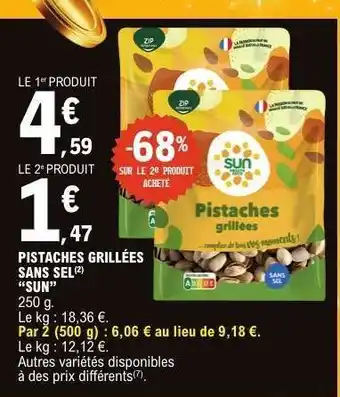 E.Leclerc Pistaches grillées sans sel SUN offre