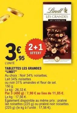 E.Leclerc TABLETTES LES GRANDES “LINDT” offre