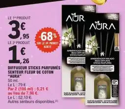 E.Leclerc Diffuseur Sticks Parfumés Senteur Fleur de Coton 'Aura' offre