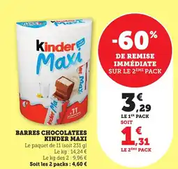 Bi1 Barres chocolatees kinder maxi offre