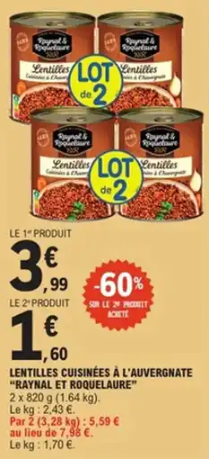 E.Leclerc Lentilles cuisinées à l'auvergnate raynal et roquelaure offre