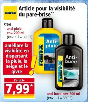 Norma RAIN-X anti-pluie offre