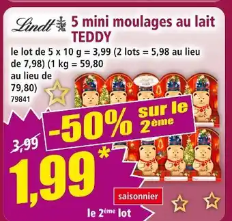Norma LINDT 5 mini moulages au lait TEDDY offre