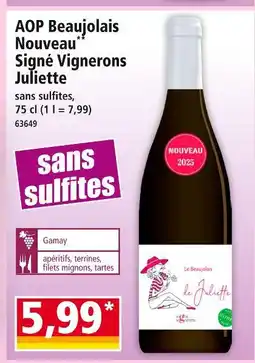 Norma Signé Vignerons Juliette AOP Beaujolais Nouveau offre