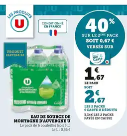 Super U U Eau de source de montagne d'Auvergne offre