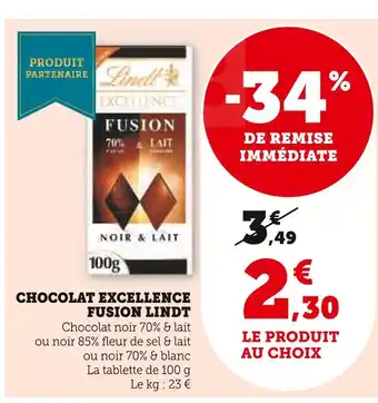 Super U LINDT Chocolat Excellence Fusion offre