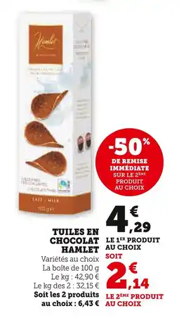 Super U HAMLET Tuiles en chocolat offre
