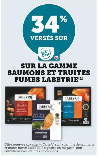 Super U Labeyrie 34% versés sur ma Carte U sur la gamme saumons et truites fumés Labeyrie offre