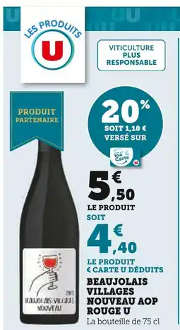 Super U U Beaujolais Villages Nouveau AOP Rouge offre