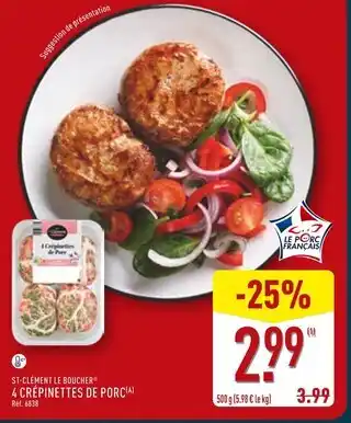 ALDI ST-CLÉMENT LE BOUCHER 4 crépinettes de porc offre