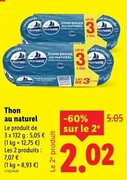 Lidl PETIT NAVIRE Thon entier au naturel offre