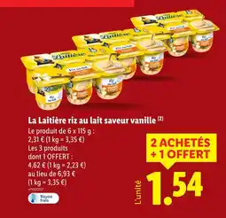 Lidl LA LAITIERE Riz au lait saveur vanille offre