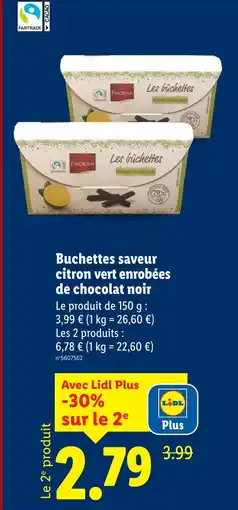 Lidl Favorina Buchettes saveur citron vert enrobées de chocolat noir offre