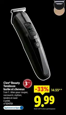 Lidl CIEN BEAUTY Tondeuse barbe et cheveux offre