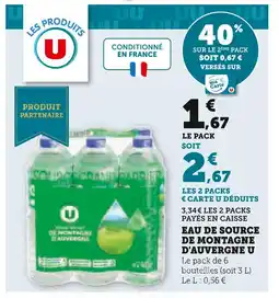 U Express U Eau de source de montagne d'Auvergne offre