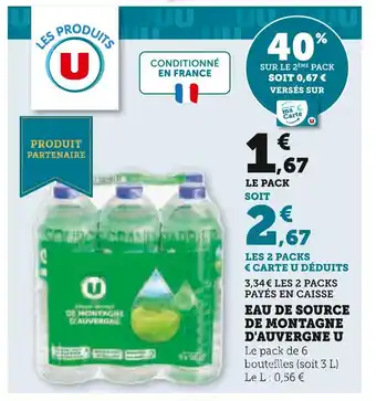 U Express U Eau de source de montagne d'Auvergne offre