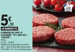 E.Leclerc Express 4 burgers du chef le classique 15% mat.gr. socopa offre