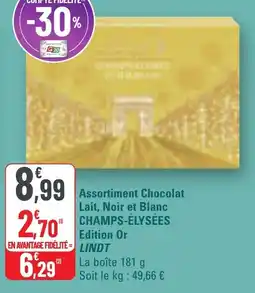 G20 Assortiment chocolat lait noir et blanc champs-élysées edition or lindt offre