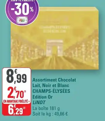 G20 Assortiment chocolat lait noir et blanc champs-élysées edition or lindt offre