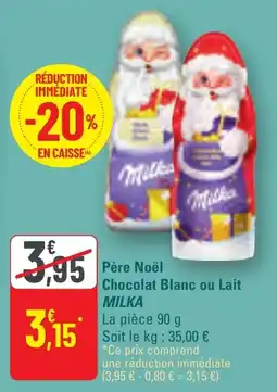 G20 Père noël chocolat blanc ou lait milka offre