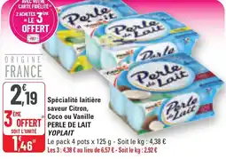 G20 Spécialité laitière saveur citron coco ou vanille perle de lait yoplait offre